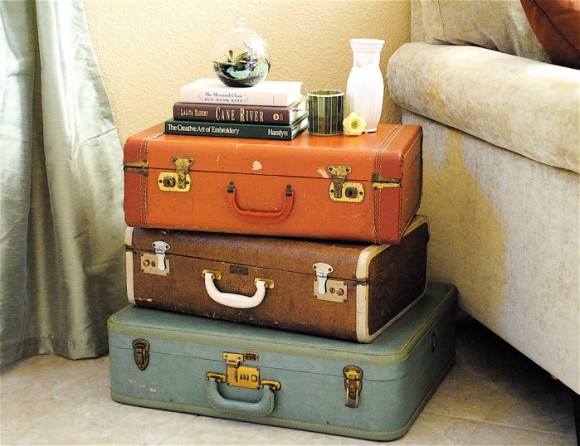 Suitcase SideTable - Wanderlust Style: Suitcases as Decor - www.AFriendAfar