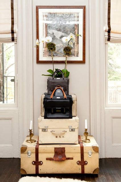 Suitcase Stacks - Wanderlust Style: Suitcases as Decor - www.AFriendAfar