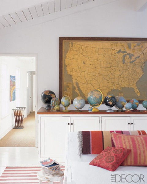 Map with Globes - Maps in Home Decor - www.AFriendAfar.com