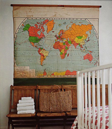 Maps in Home Decor - Vintage Classroom Map - www.AFriendAfar.com